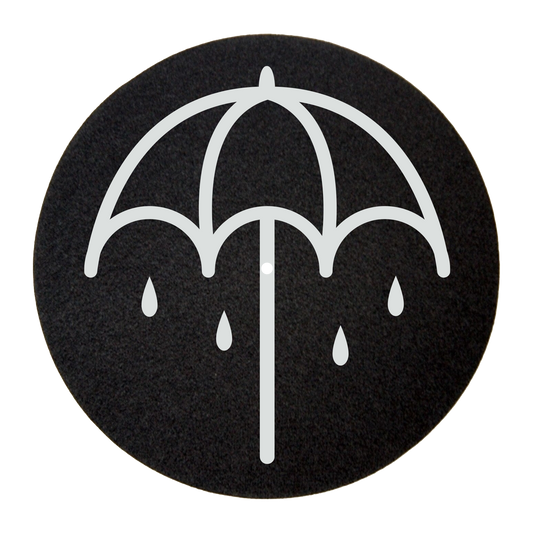 Black slipmat with a white umbrella print.
