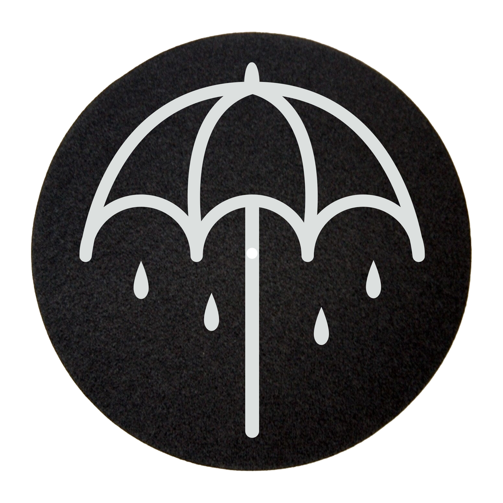 Black slipmat with a white umbrella print.