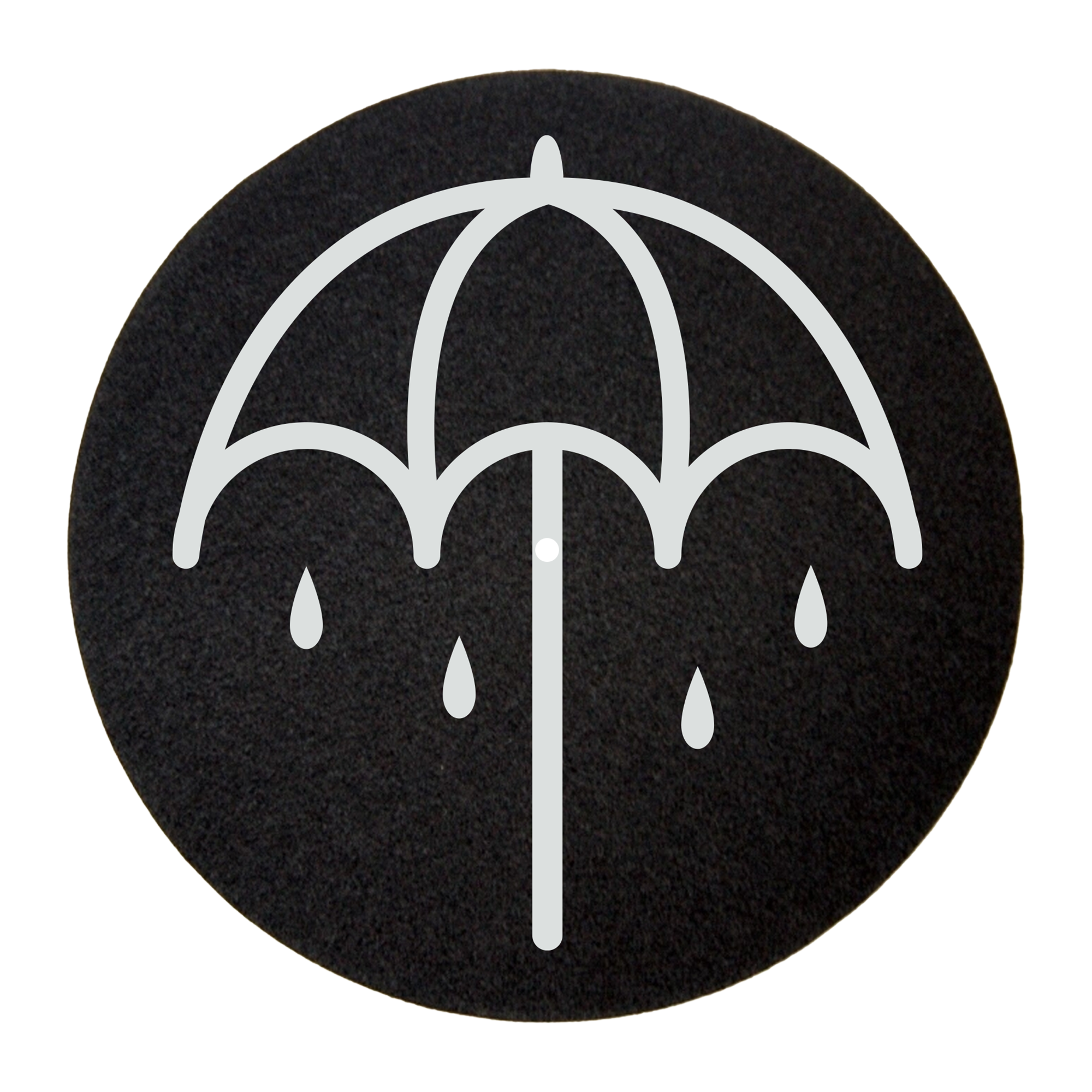 Black slipmat with a white umbrella print.