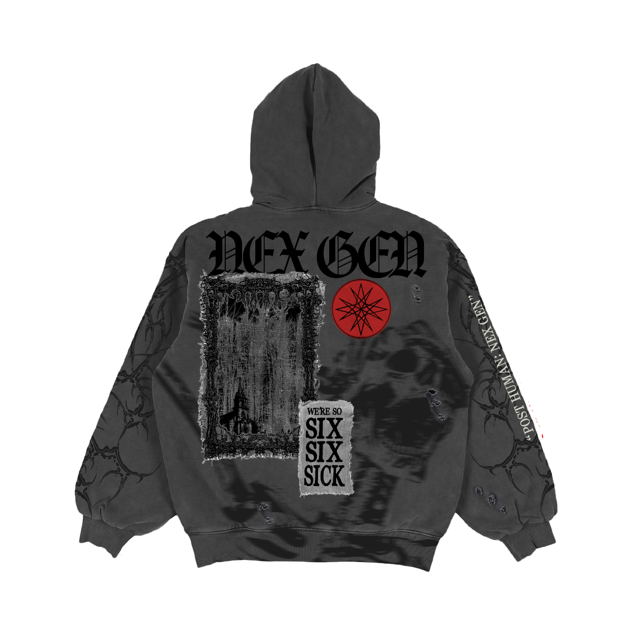 66Sick Distressed Pullover Hoodie