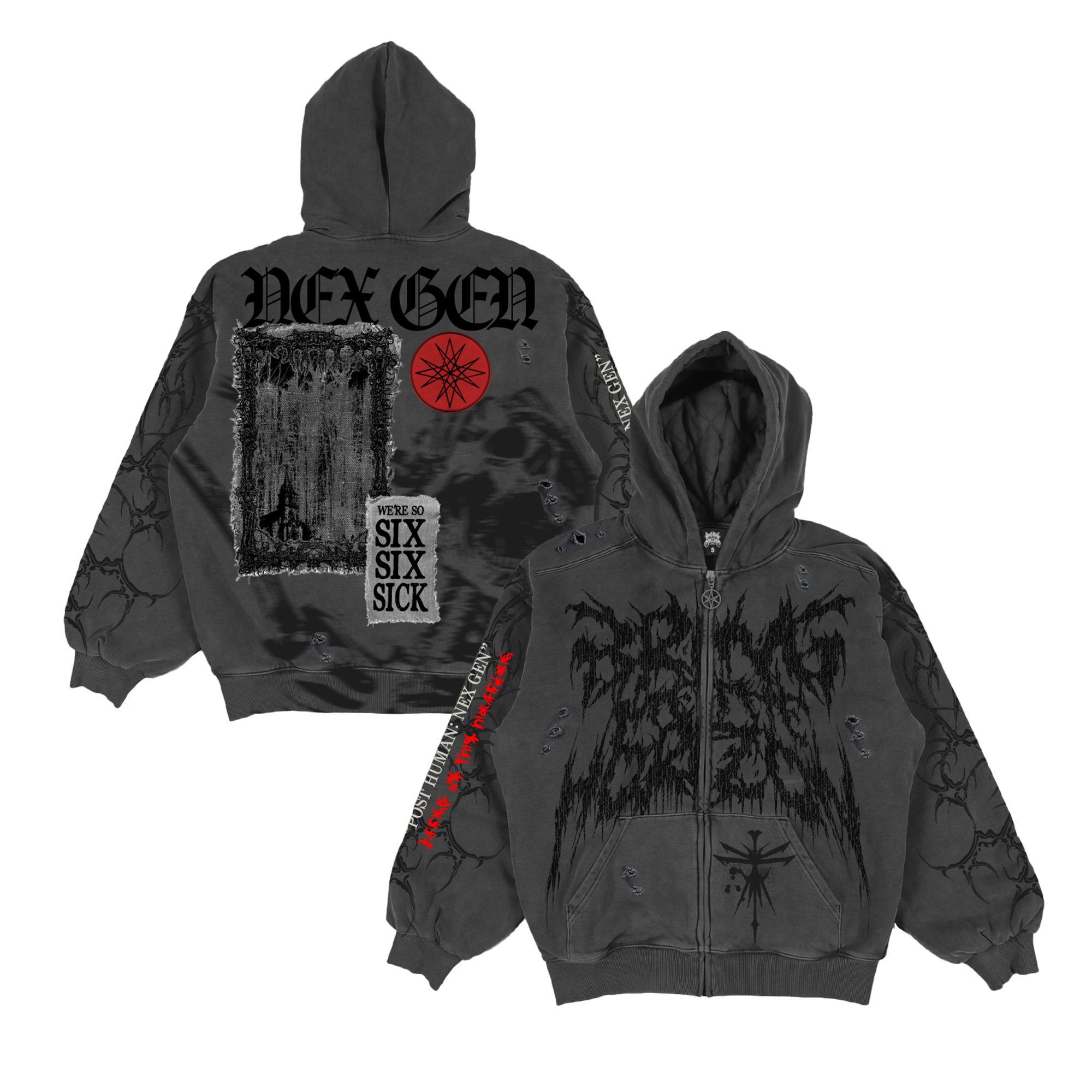 66Sick Distressed Pullover Hoodie